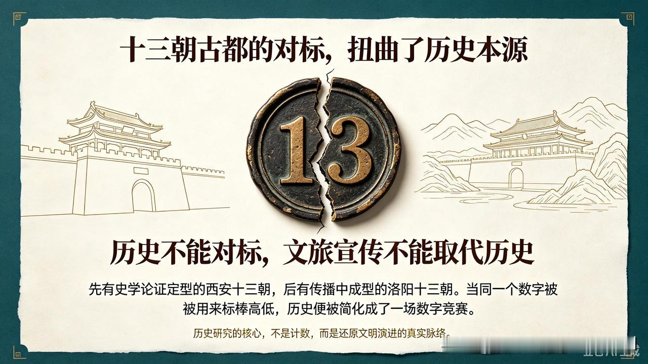 十三朝古都的对标，扭曲了历史本源。当西安与洛阳都被冠以“十三朝古都”的名号