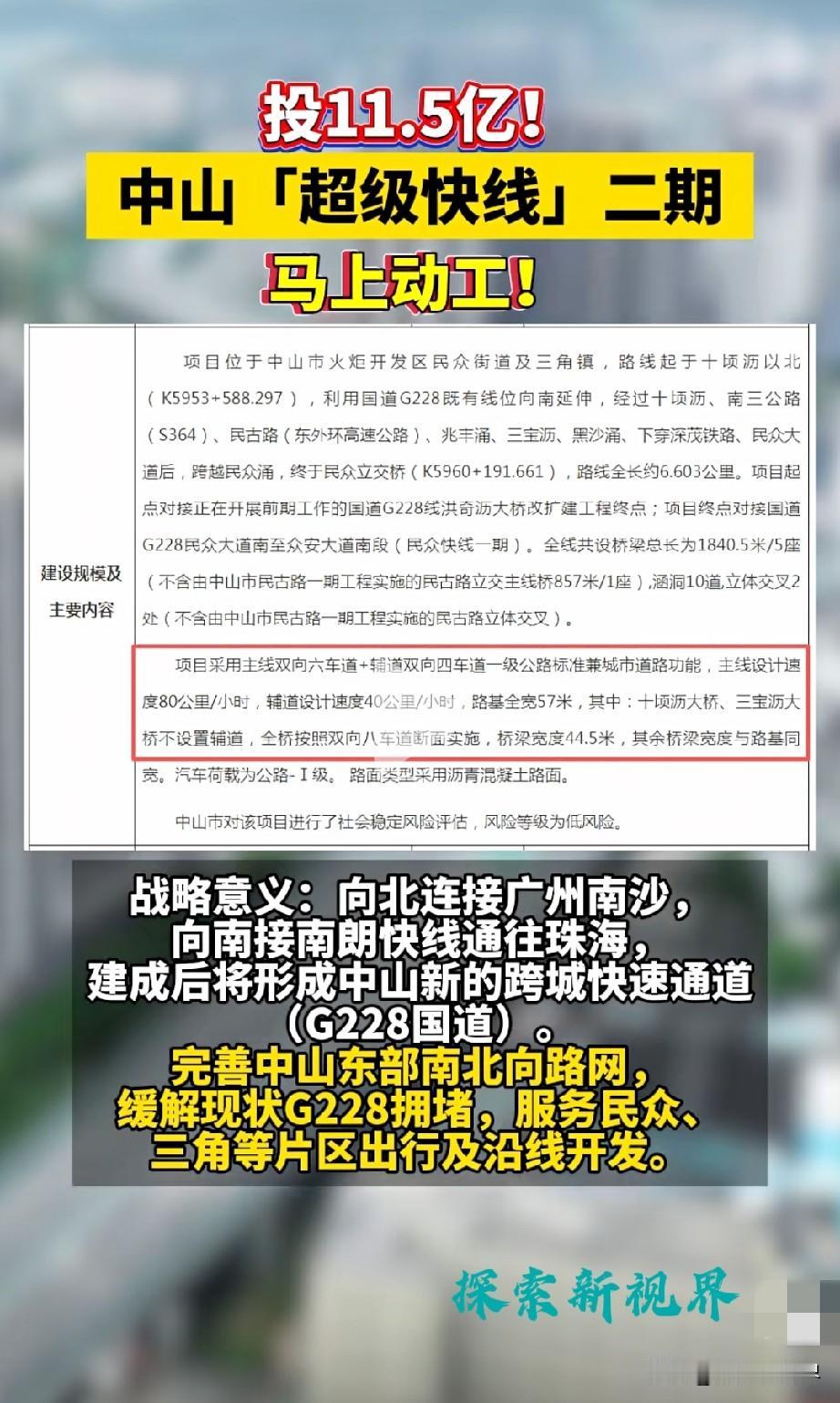 好消息，好消息！总投资11.53亿元！国道G228线中山十顷沥北至民众大道南段改