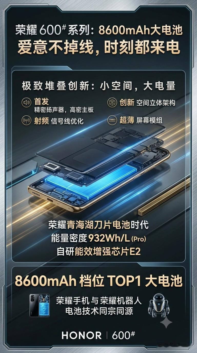 这次荣耀600系列的电池，是真的有点夸张了。8600mAh大电池，而且还是在