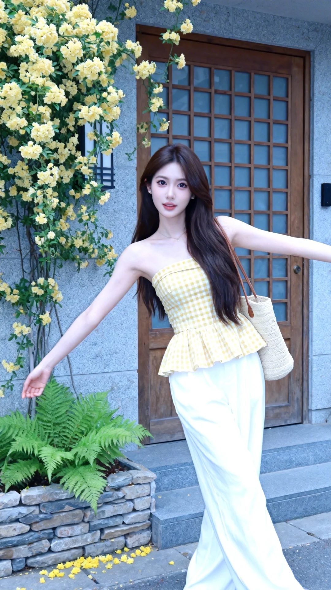 日常快照高质量网红人像，半身照，冷白皮，皮肤白净光滑，脸型精致鼻梁高挺...