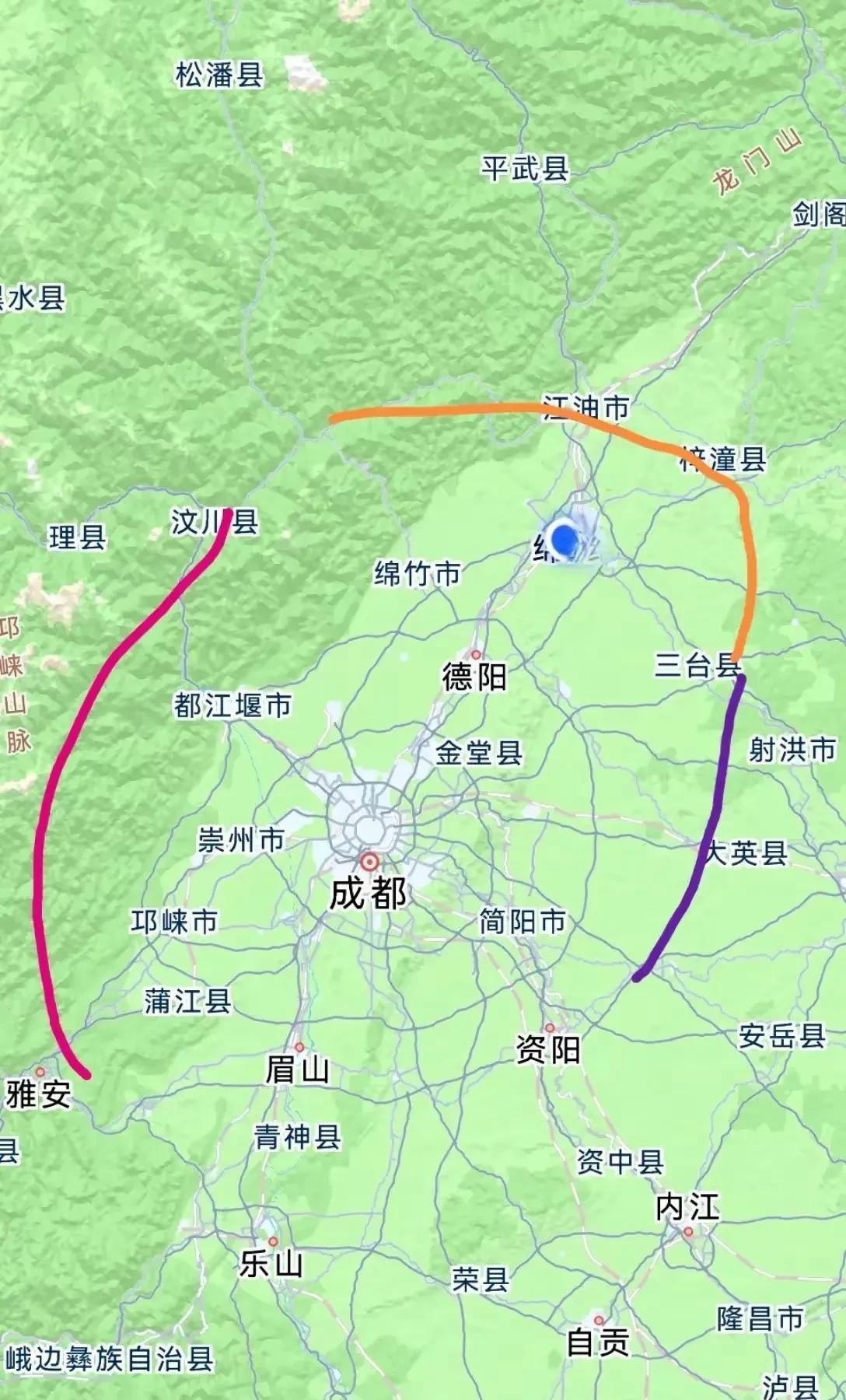 据说这是成都第4绕城高速公路的雏形，但我看了一下，射洪市的位置是最尴尬的，又