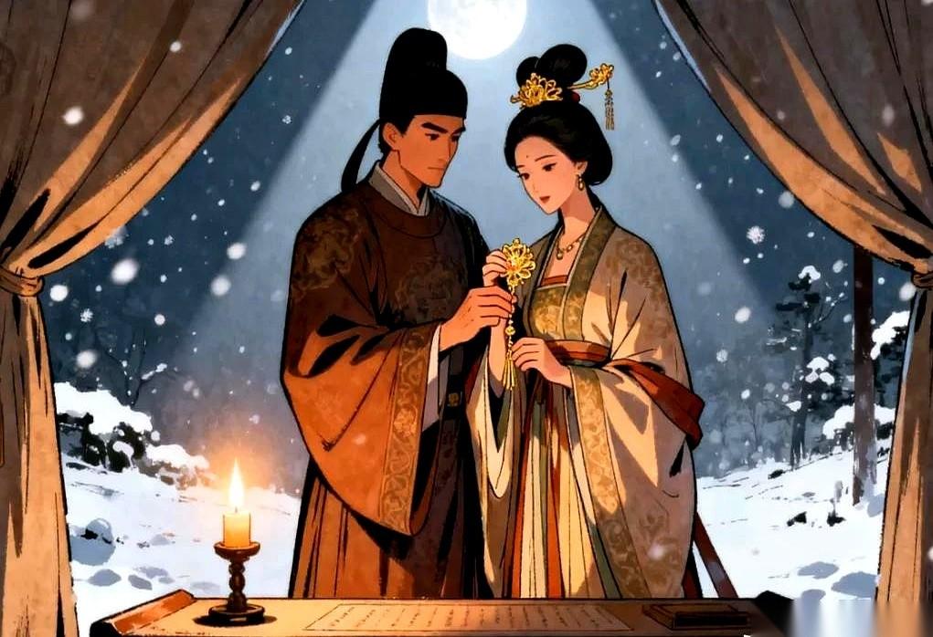 就这么闯进来了。带着一身风雪，塞给他一道密旨。上面俩字儿：赐死。那一刻，韩德