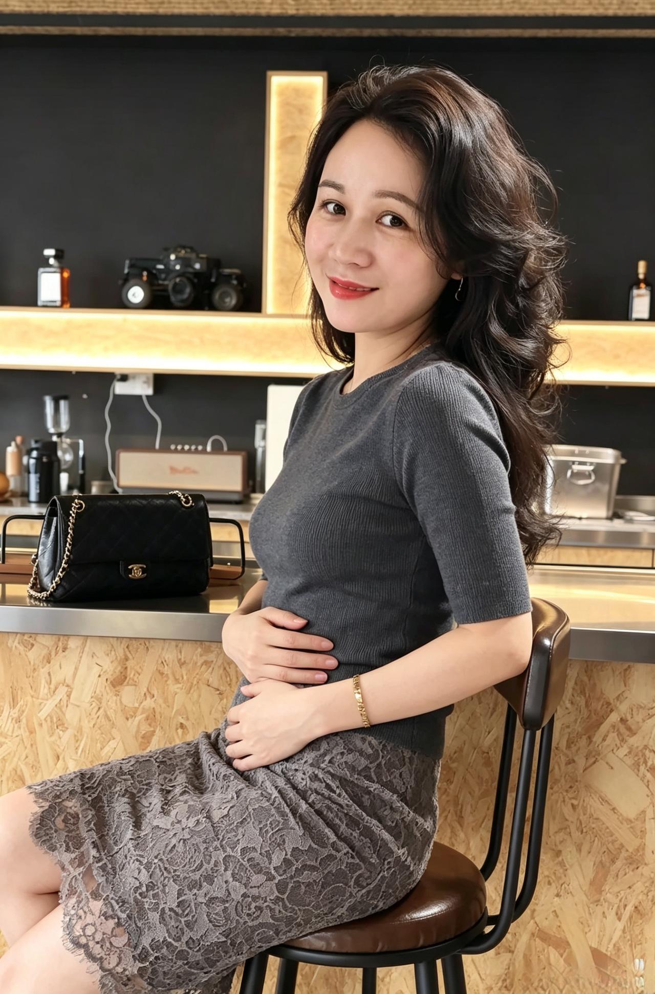 午后的光，落在你发梢，像揉碎的温柔。灰色的针织裹着从容，指尖轻放，就把