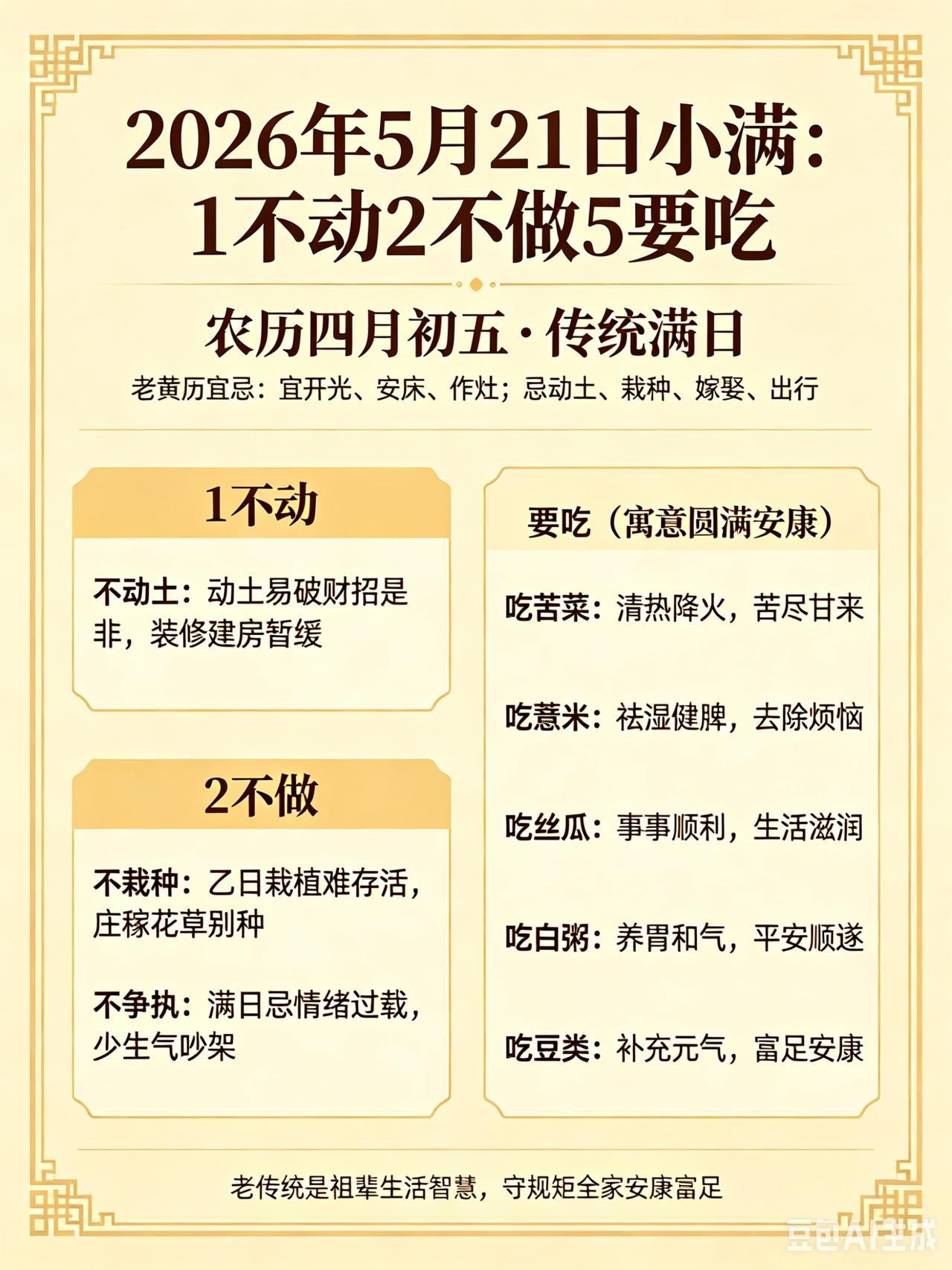 2026年5月21日小满！1不动2不做5要吃，老传统别丢2026年5月21