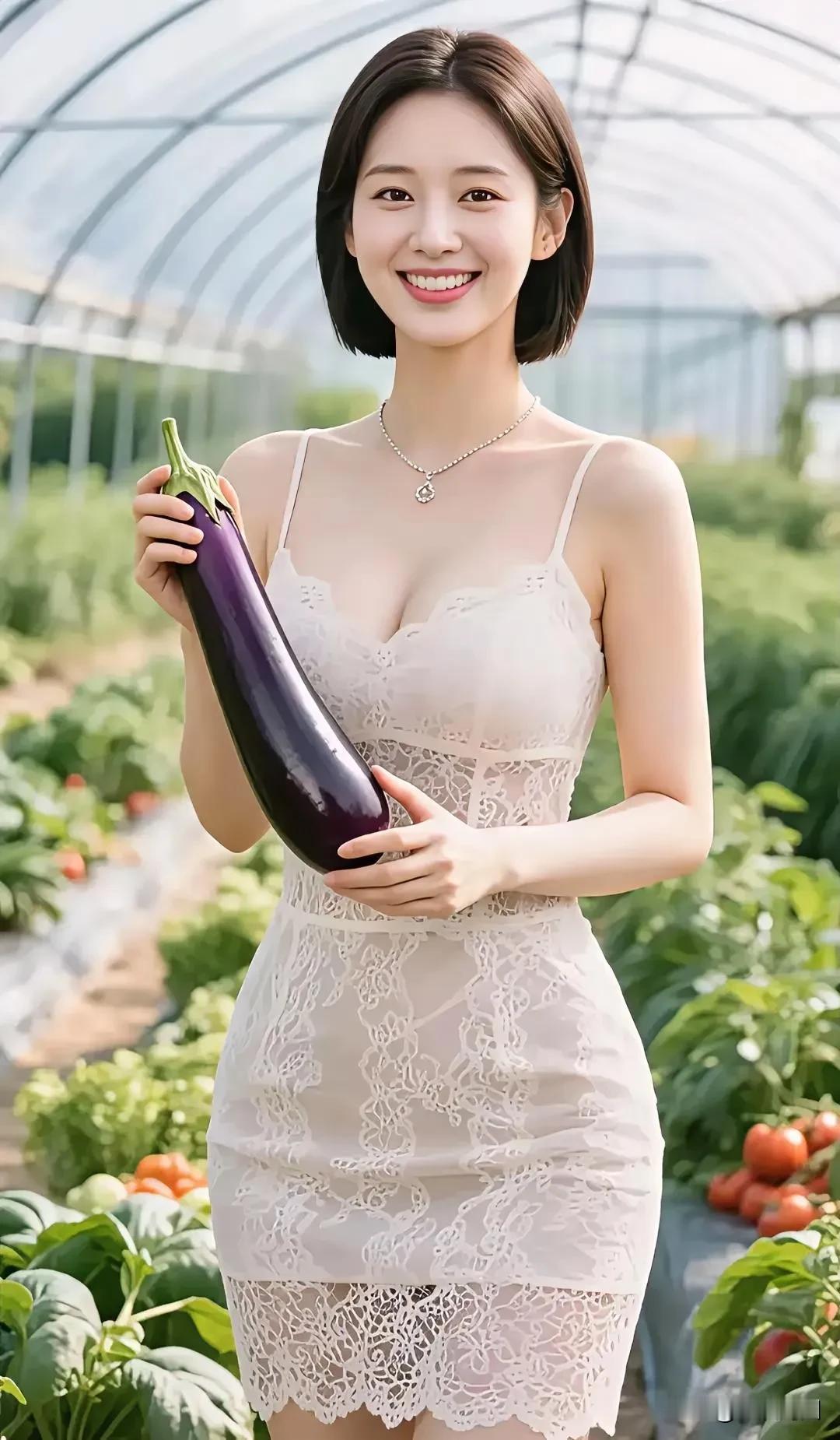 田园少女与大茄子🌿🍆在温室中享受采摘的惬意，领略大自然的慷慨馈赠！🌞