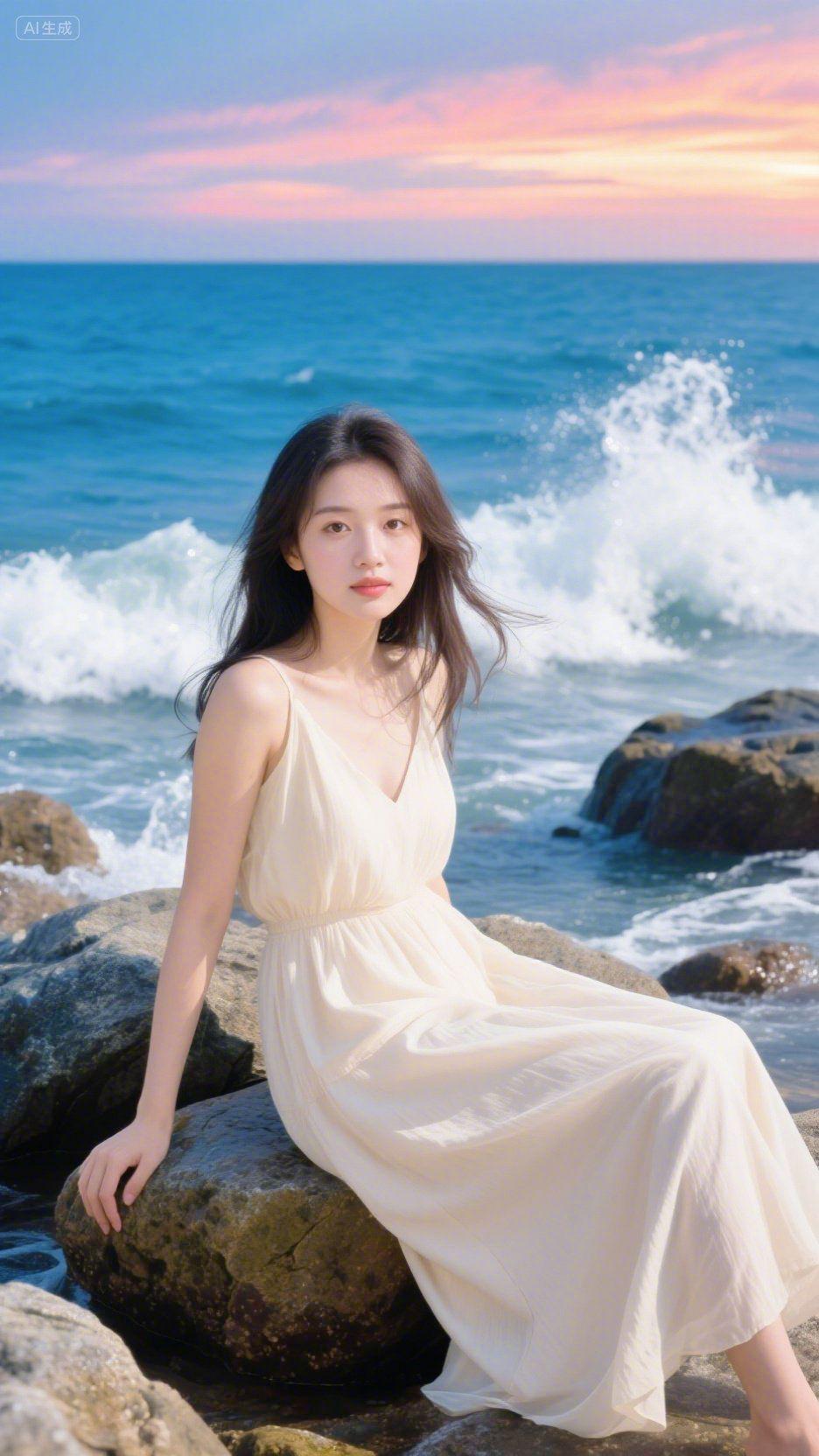 即梦AI 唯美 夏季 清纯甜美 大海蓝天