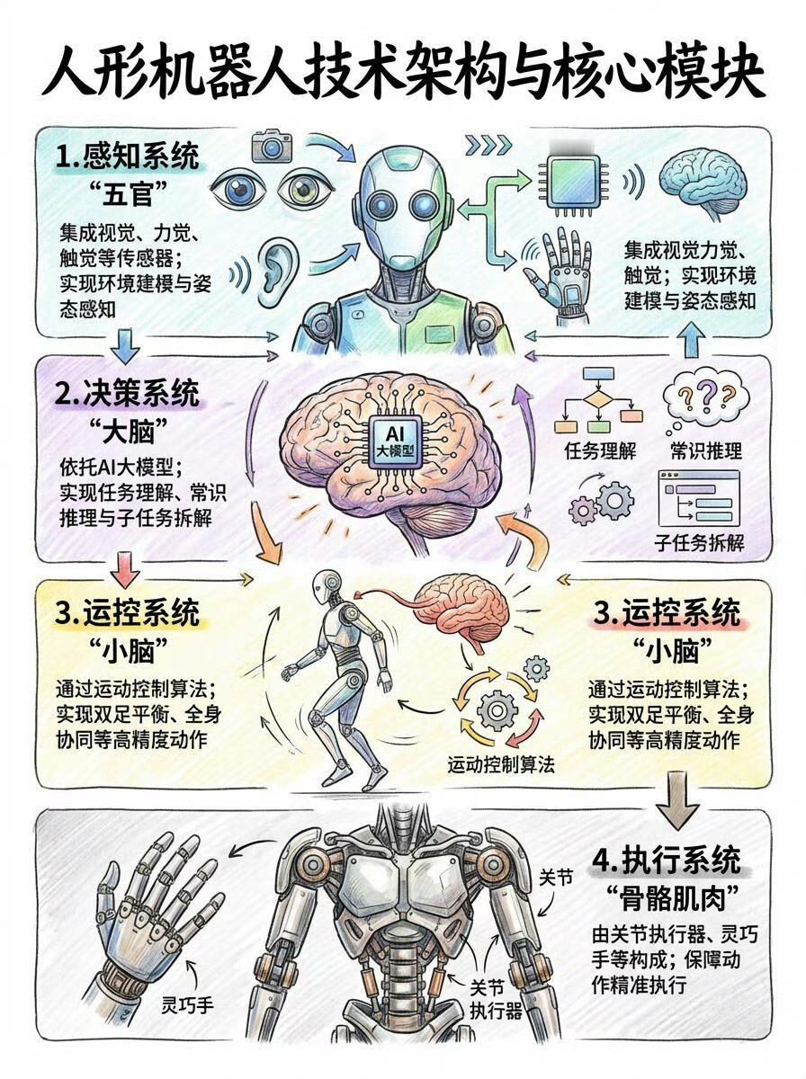 一篇读懂人形机器人行业。人形机器人是模仿人类形态与行为设计的智能系统，集机械、电