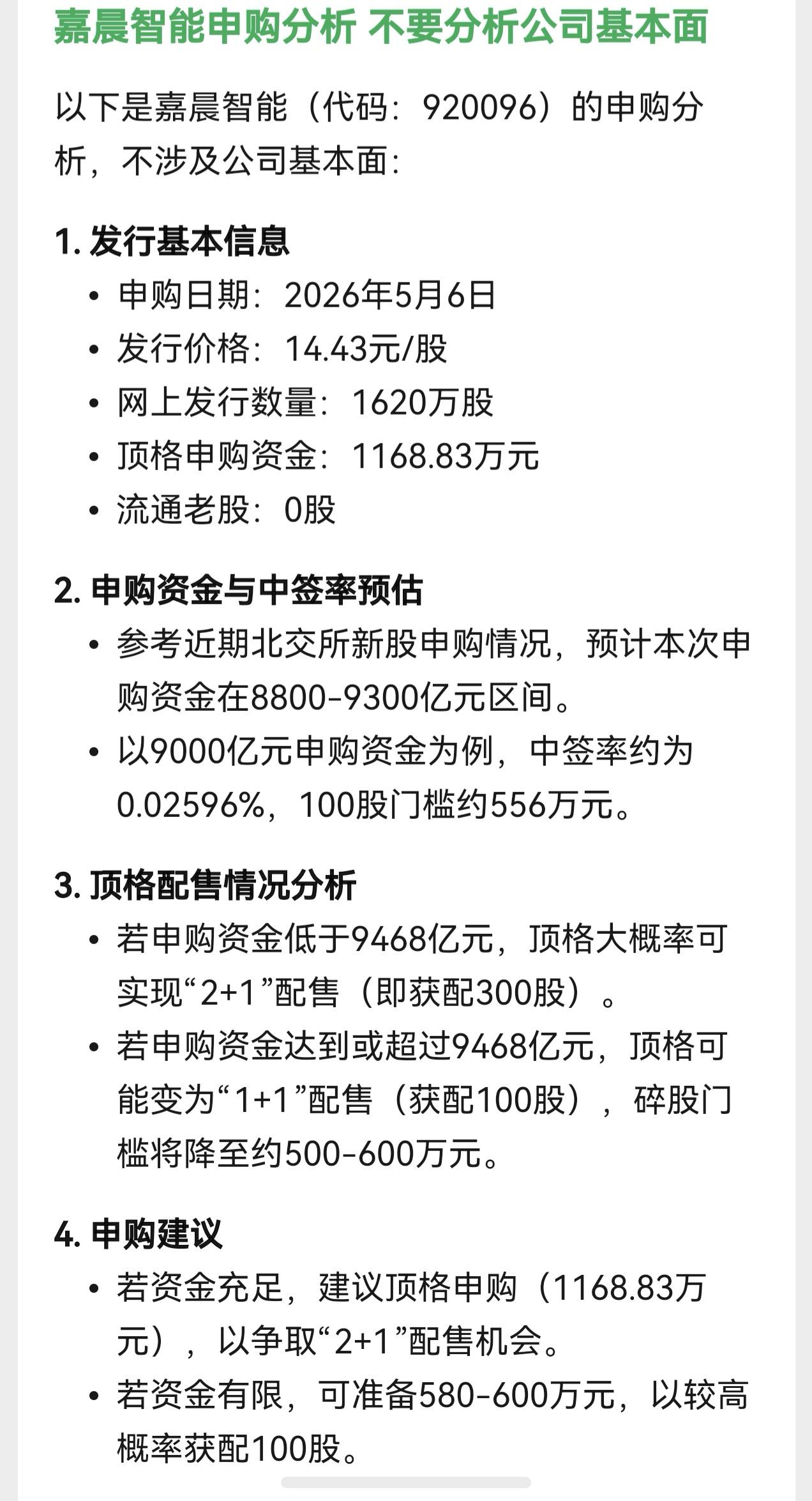 朋友们，北交所新股嘉晨智能在5月6日（星期三）开启申购啦……按照人工智能的分