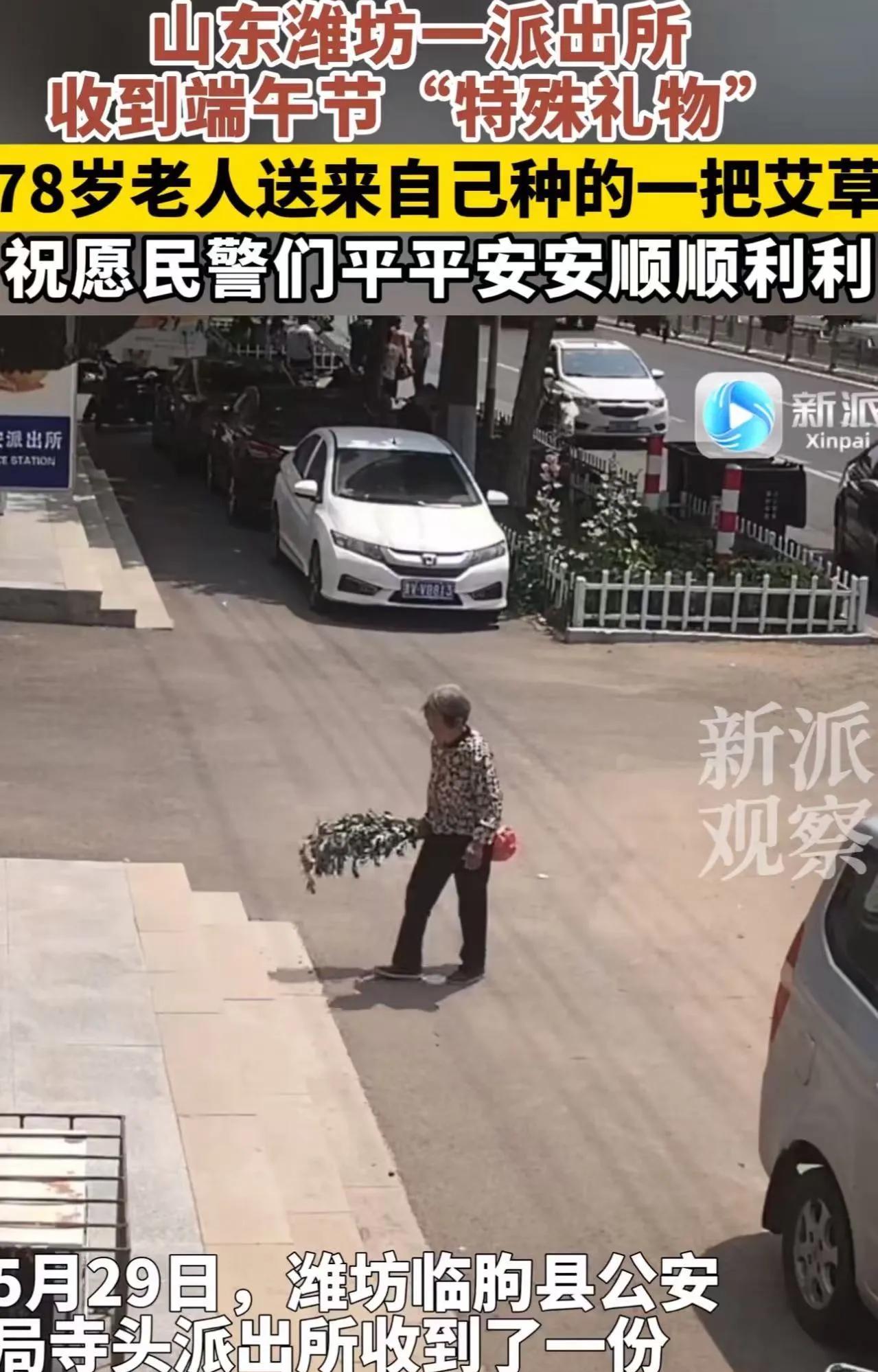 山东潍坊，78岁老人拿着一把艾草走进派出所，民警连忙起身问老人怎么了？是不是需要