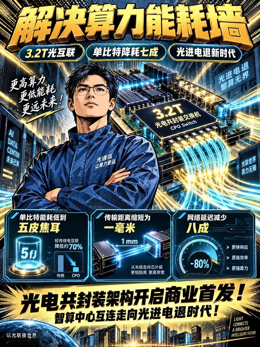 光博会迎来3.2T架构重磅首秀，CPO技术打破算力能耗墙当前人工智能万卡算力集