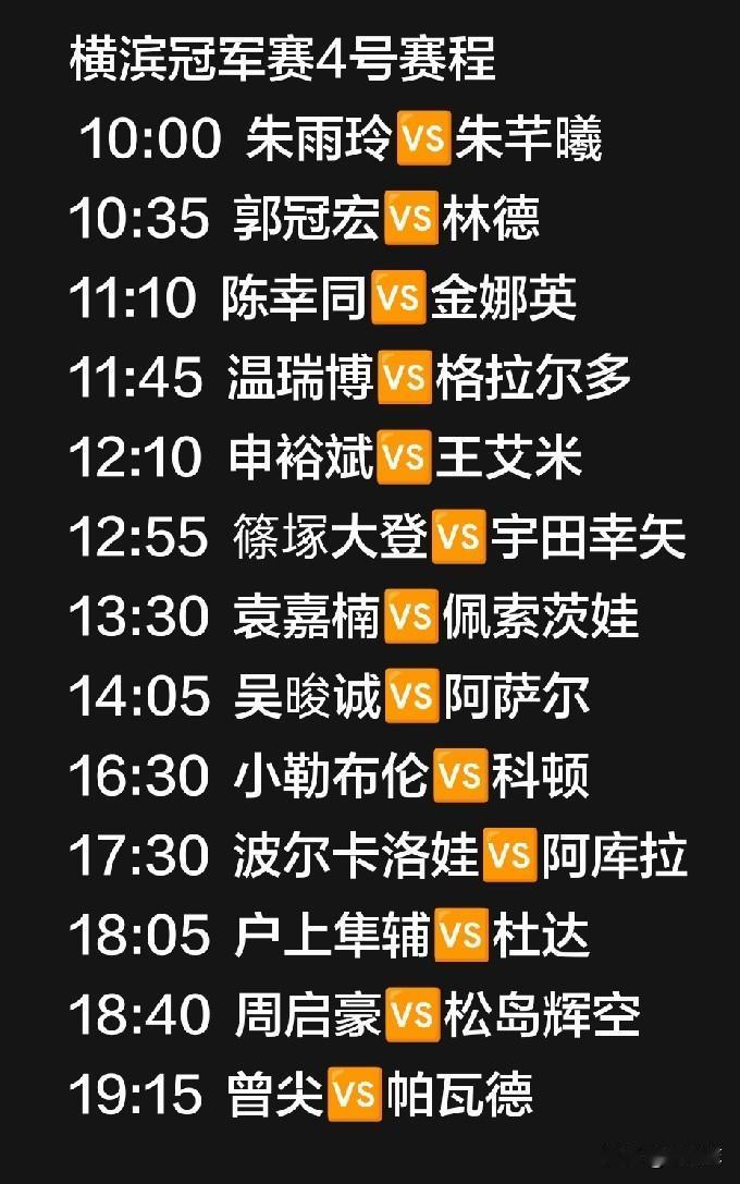 陈幸同打头阵，温瑞博接上，周启豪战松岛！横滨冠军赛明天正式开始比赛，第一个比赛