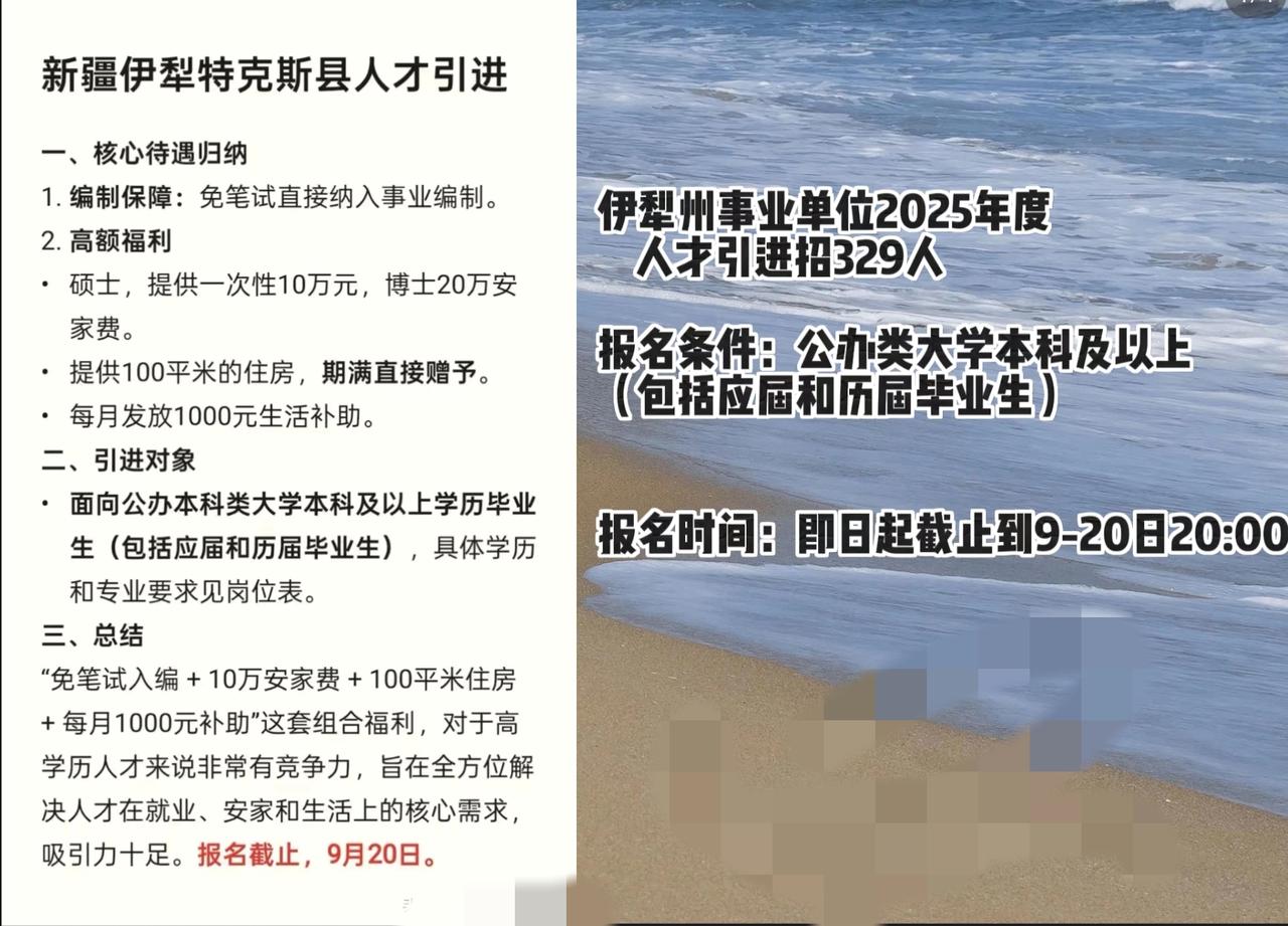 看到新疆伊犁特克斯县的人才引进的一份待遇说明，确实是没有不去的理由啊！免笔试直接
