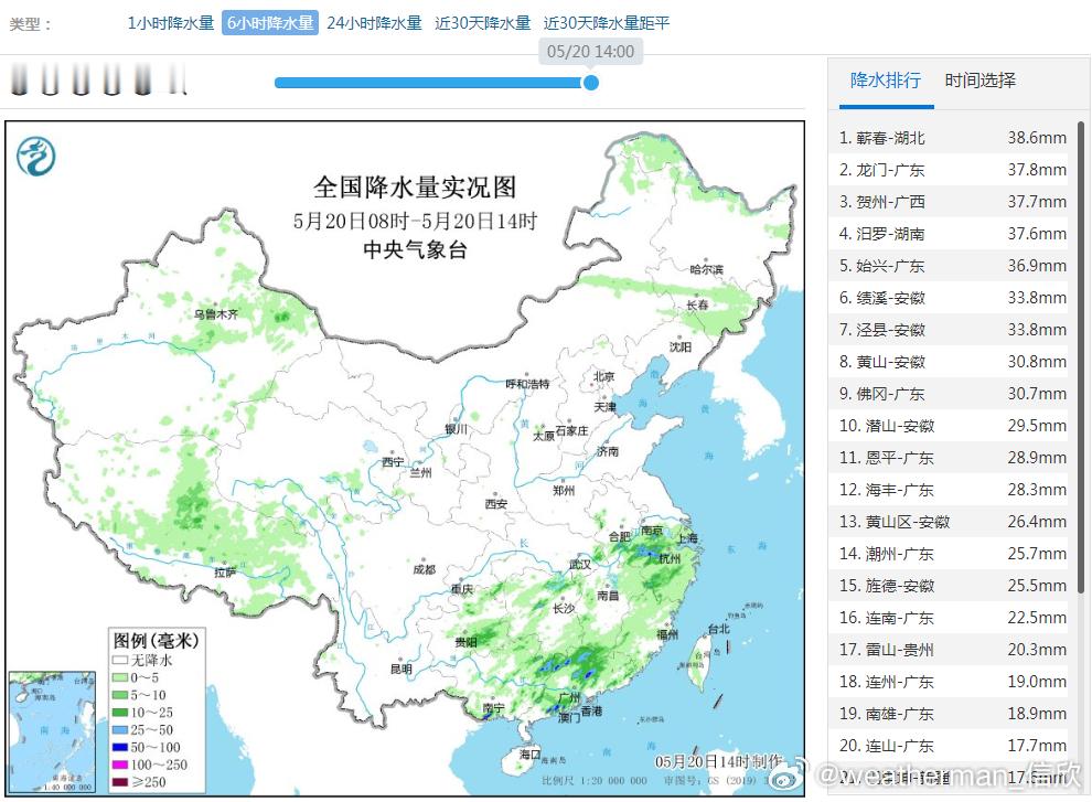 【强降雨和强对流】今天08-14时，南方的对流依然比较零散，国家气象站上没有看到