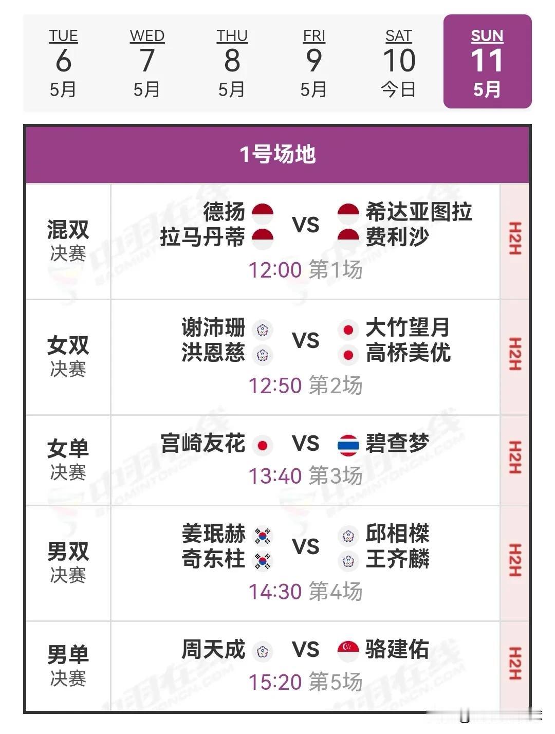 5月11日2025中国台北羽毛球公开赛决赛对阵安排今天决赛中午12：00开始