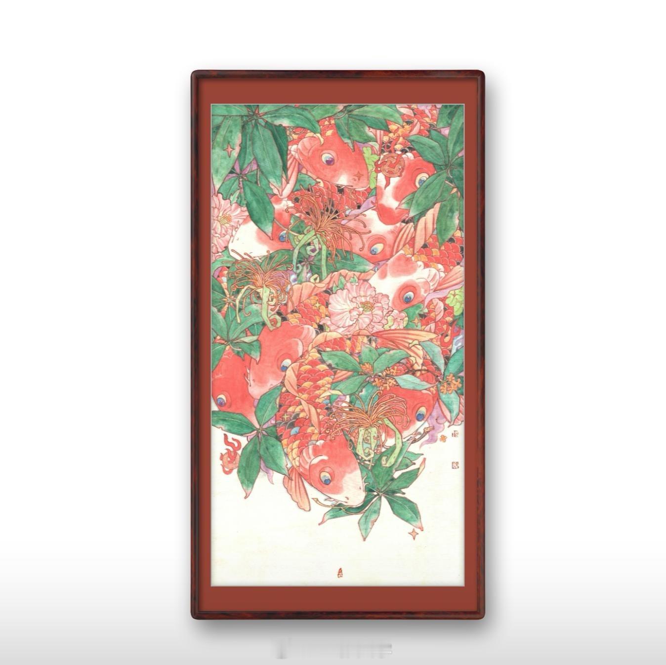 锦鲤招财纳福图，绢本。国画中式美学国风artand锦鲤遇见艺术​​​