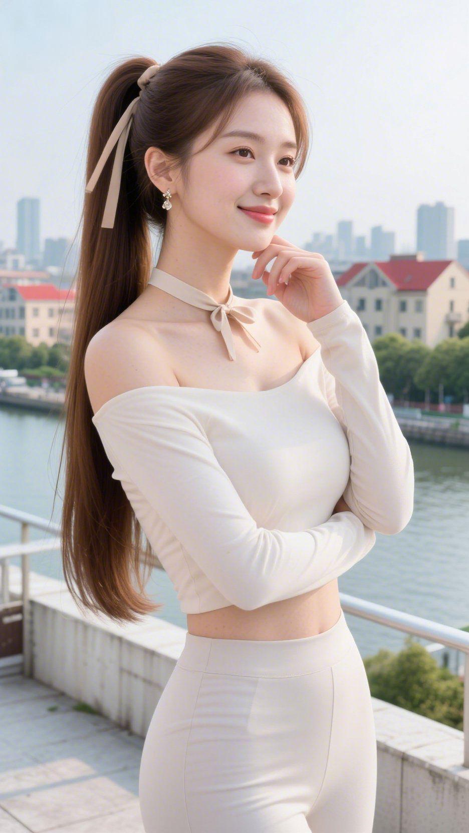 《江风裹满夏意》江风裹着水汽漫过石栏时，她正将垂落的发梢别在耳后——浅杏缎