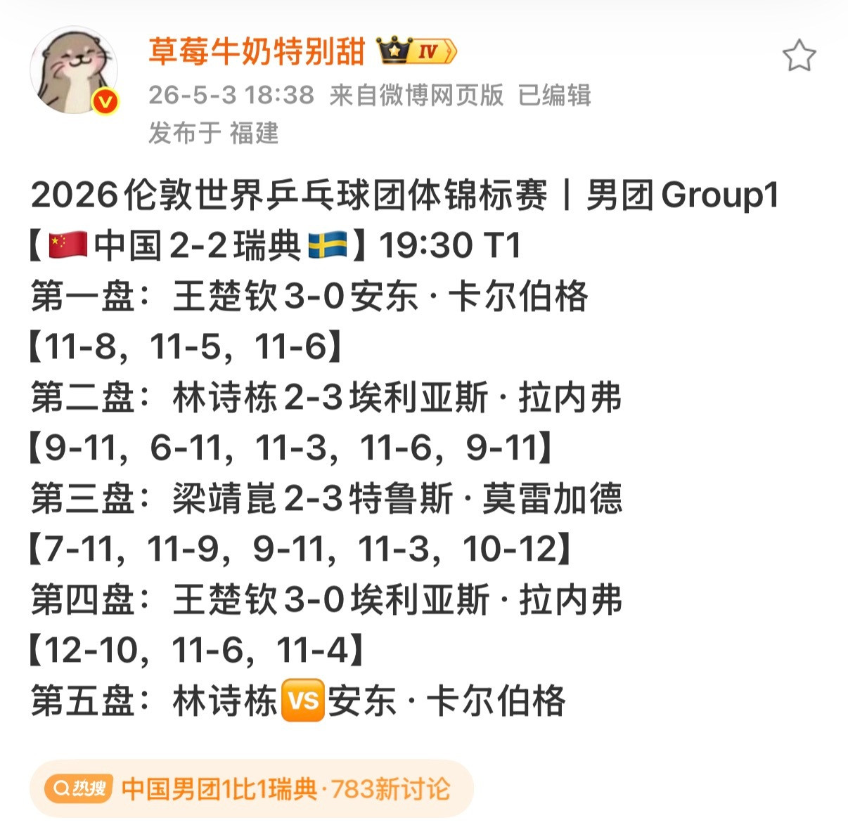 王楚钦生气了只知道王楚钦一单独砍两分真的辛苦了在场上为国效力结果媒体在这恶意写