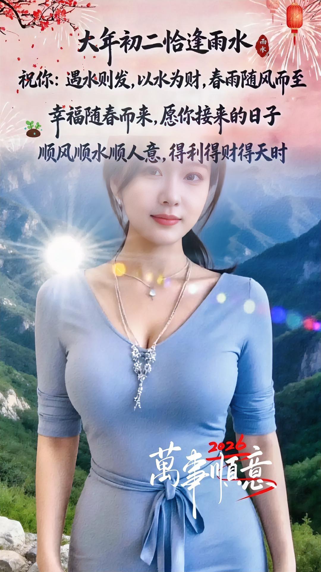 大年初二逢雨水！雨润万物，福满家门，好事成双，祝你祝我祝我们。从此风调