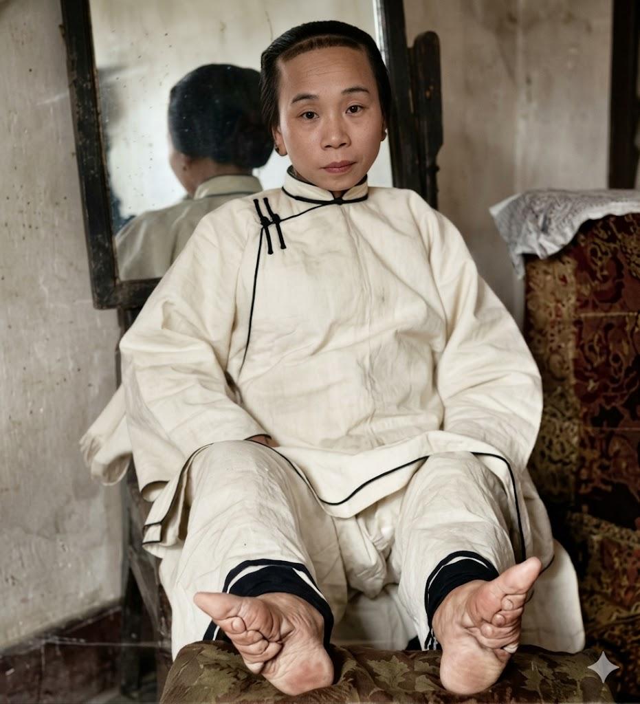 1900年，上海，美国摄影师利卡尔顿专门拍摄的清末三寸金莲真实影像。这位上海旧