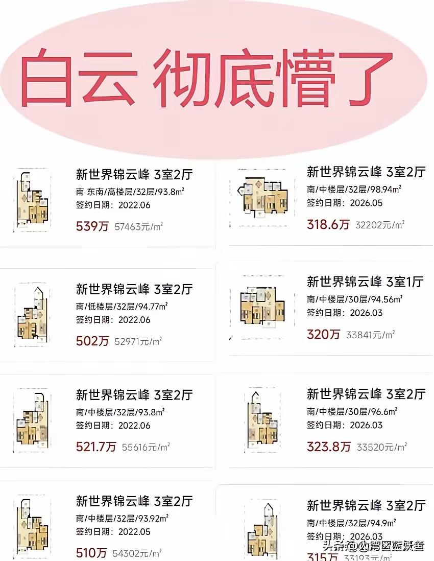 暴跌近200万！广州白云新世界锦云峰房价四年腰斩一组真实成交数据，直观展现