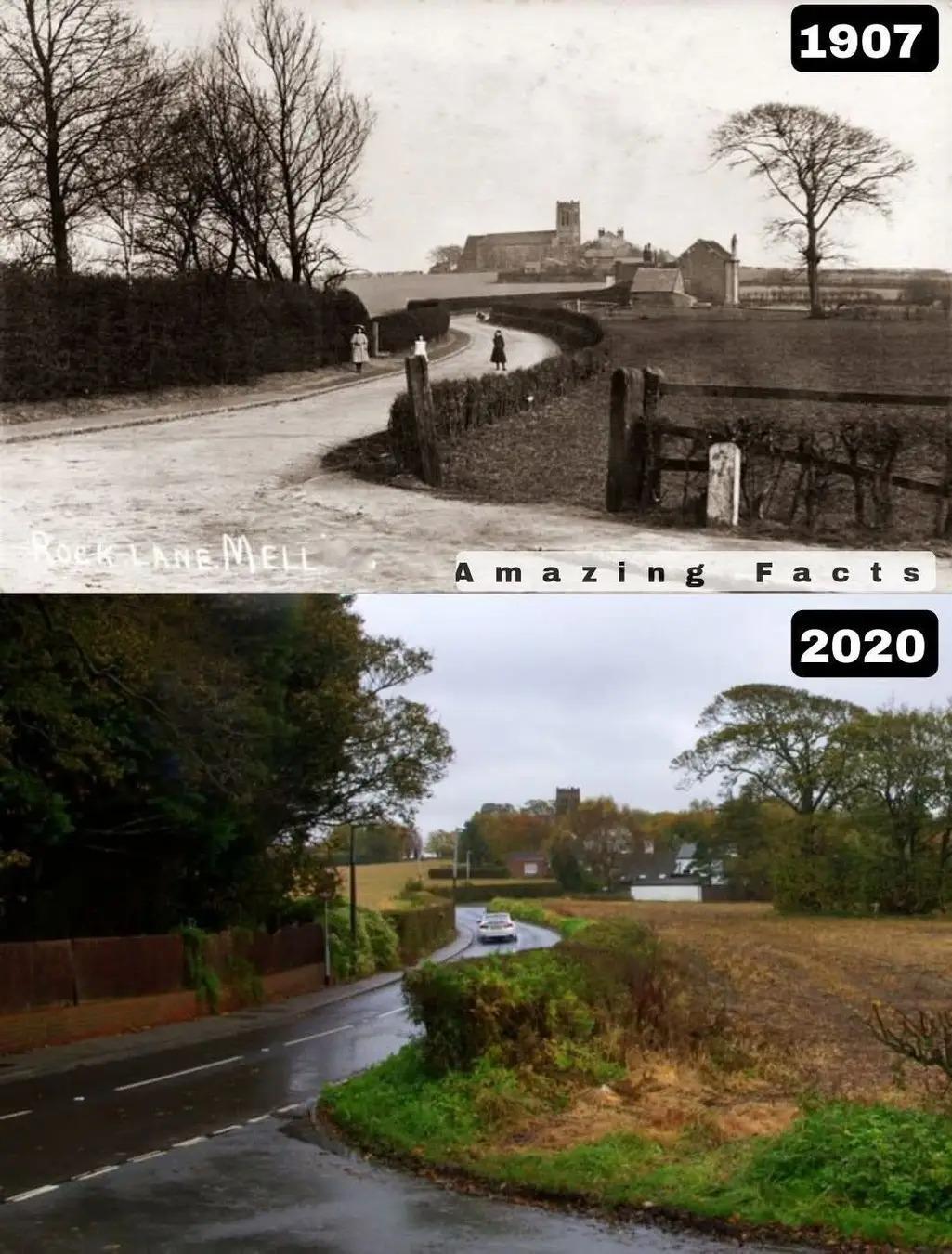 【老照片·今昔对比篇】英国梅林村的百年印象这张图片展示了英国默西赛德郡梅