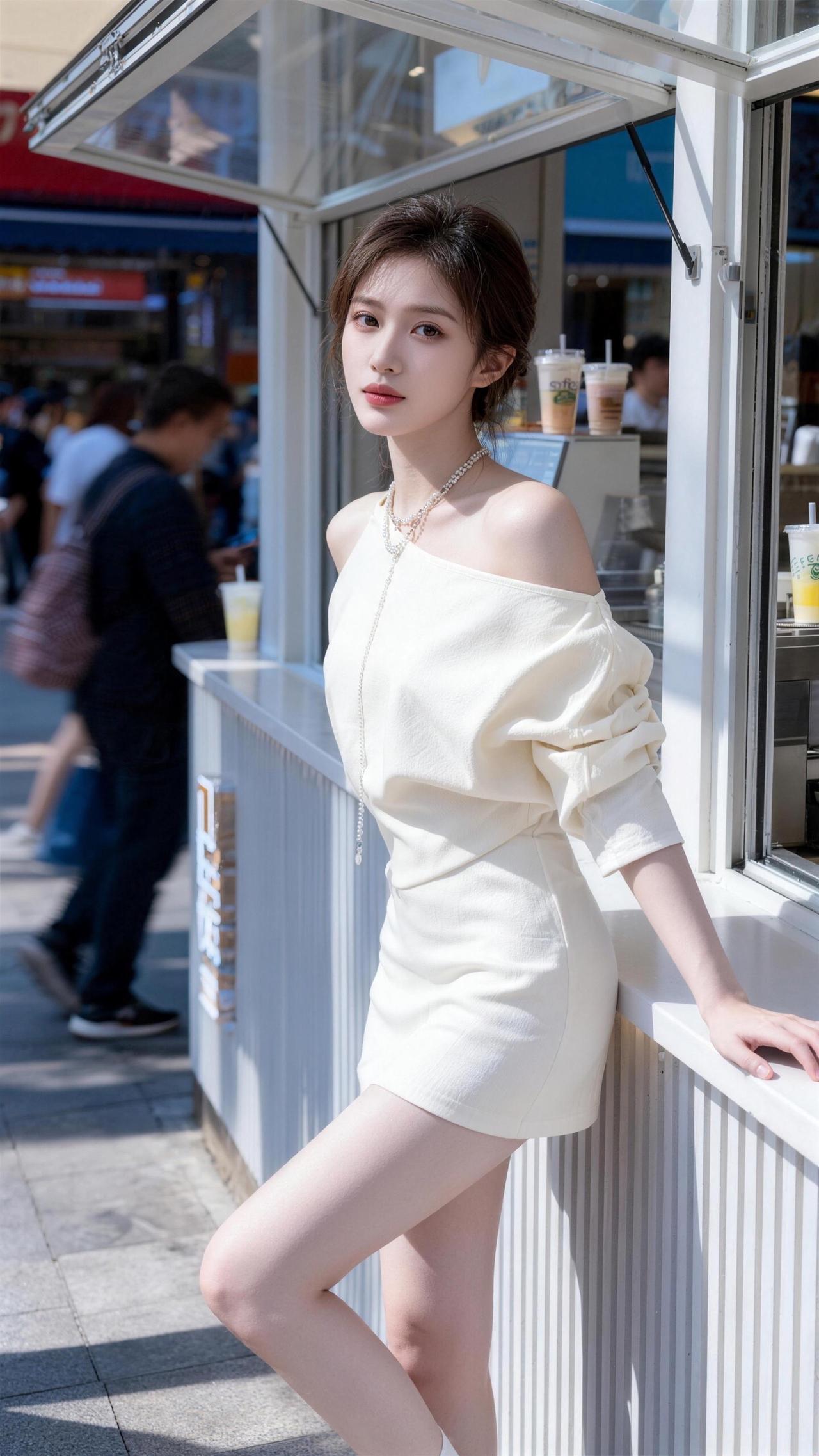 白色连衣裙搭配推荐露肩白色连衣裙韩风穿搭初恋裙街拍穿搭