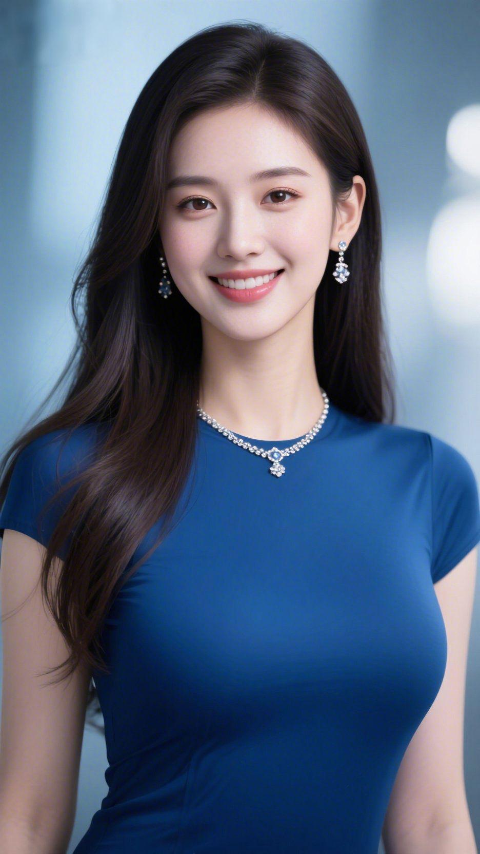 《蓝裙裹着柔光》她身上的蓝，是揉进了静意的色调——像把晴日里的浅湖色裁作衣