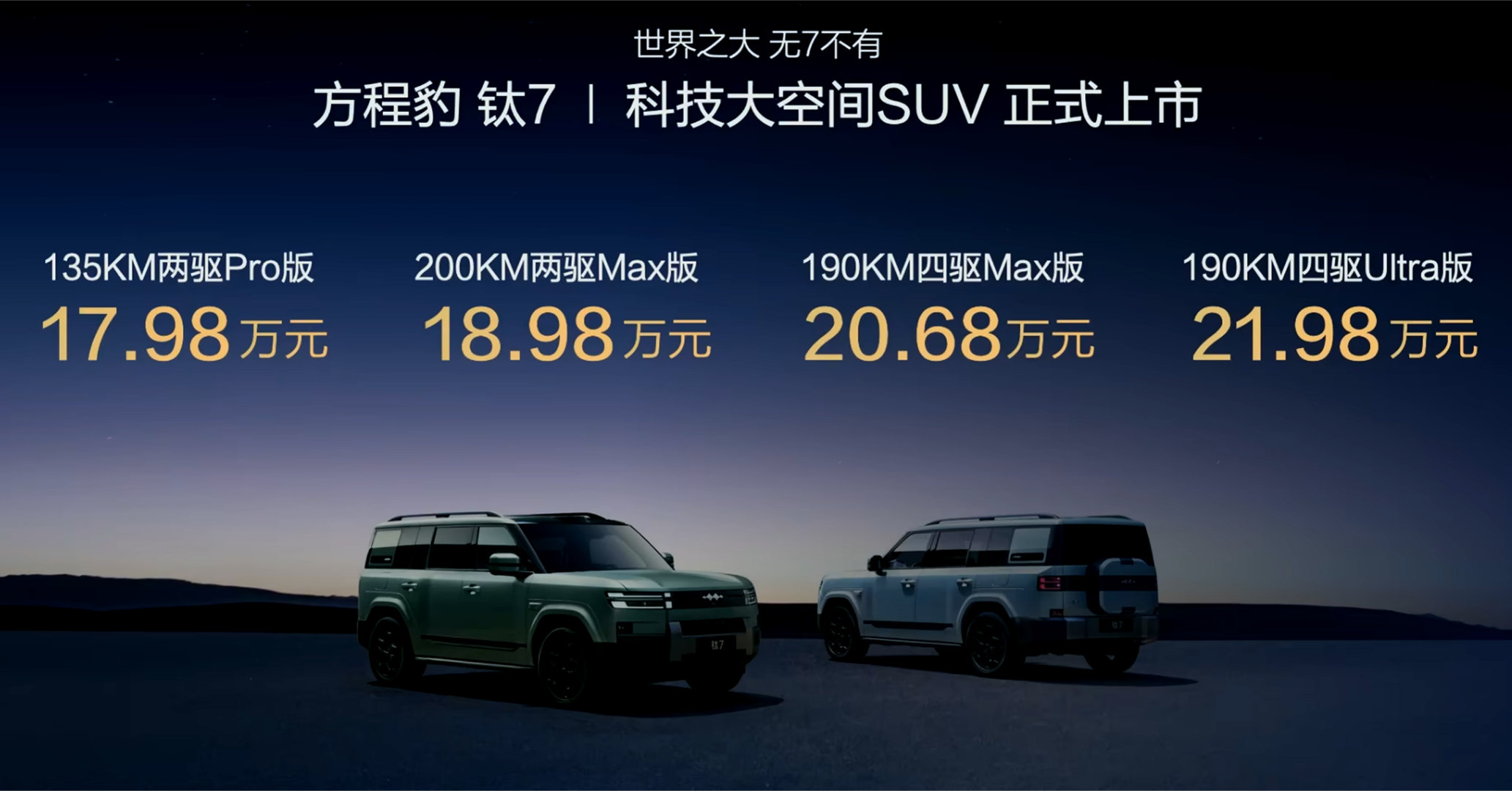 两个消息，钛七价格出来了，有人欢呼有人纠结，不过现在17.98～21.98万元