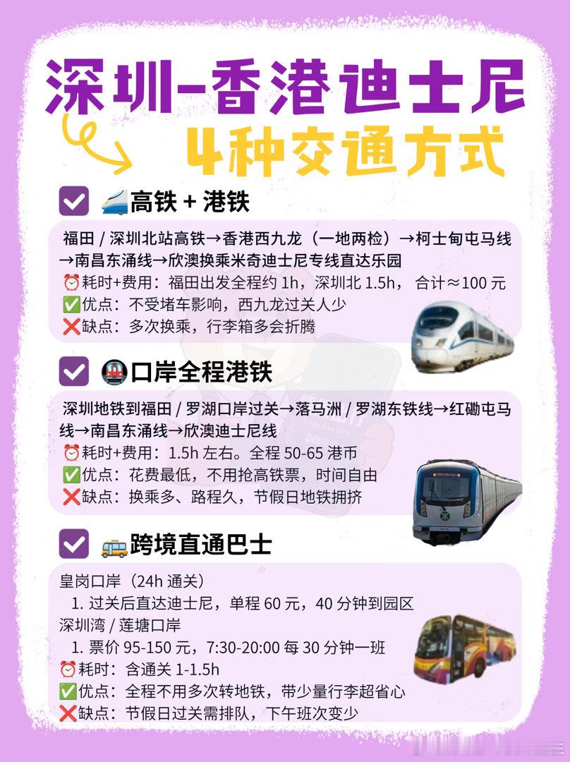 深圳去香港迪士尼｜4类出行方式对比｜包车太省心✨  准备从深圳出发打卡...