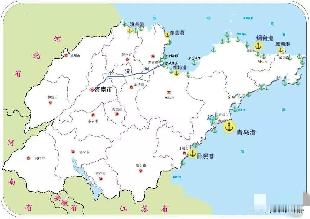 山东海岸线长，港口众多，沿海海港形成了以青岛港为龙头，日照港、烟台港为两翼，威海
