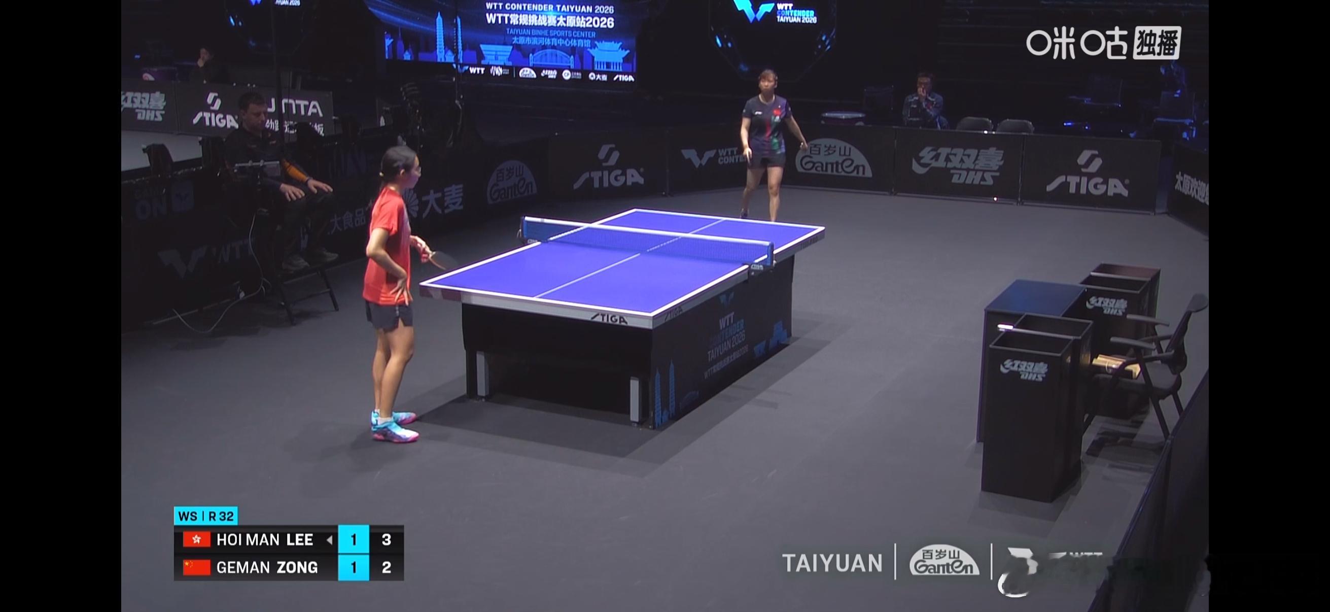 WTT常规挑战赛太原站2026wtt女单1/16决赛：🇨🇳纵歌曼3比1李凯