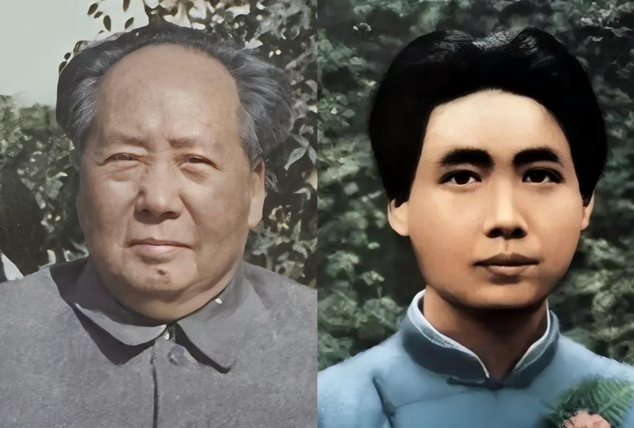 下图是毛泽东青年和老年对比图，从对比图来看：毛泽东的样貌，基本没有变过，年轻时候