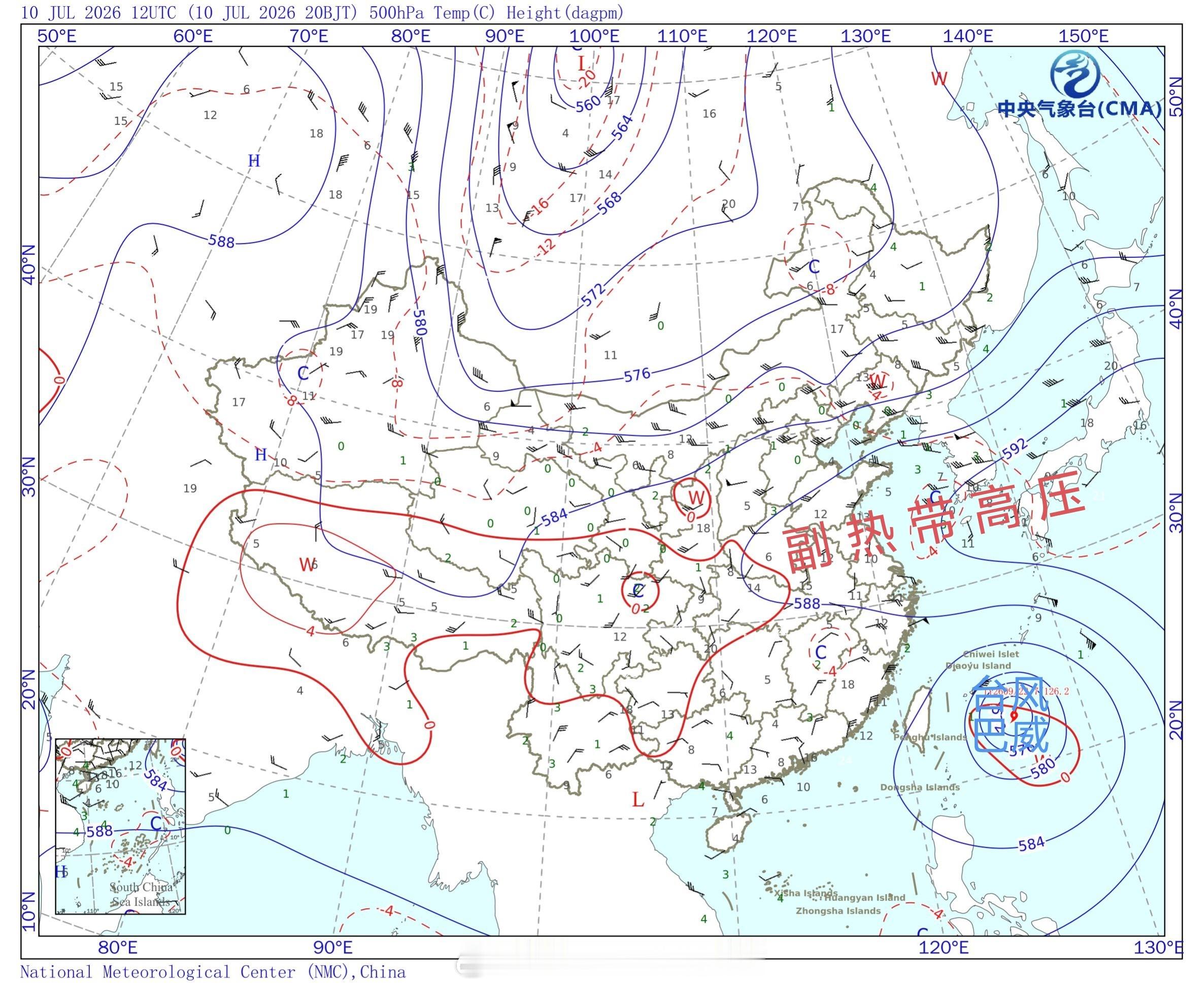 台风巴威预计12日凌晨登陆看到了今晚的副高实况，和模式预报的一样，台风巴威北侧