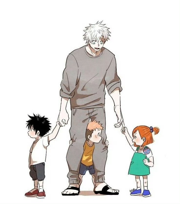 咒术回战动漫点评团五条悟带娃呜哈哈哈有点可爱.绘：hamo_art2