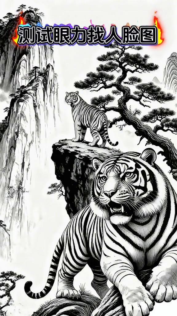 测试眼力找人脸图。我问了五百个人，没一个能从老虎图里找出藏的人脸。你要是能找着