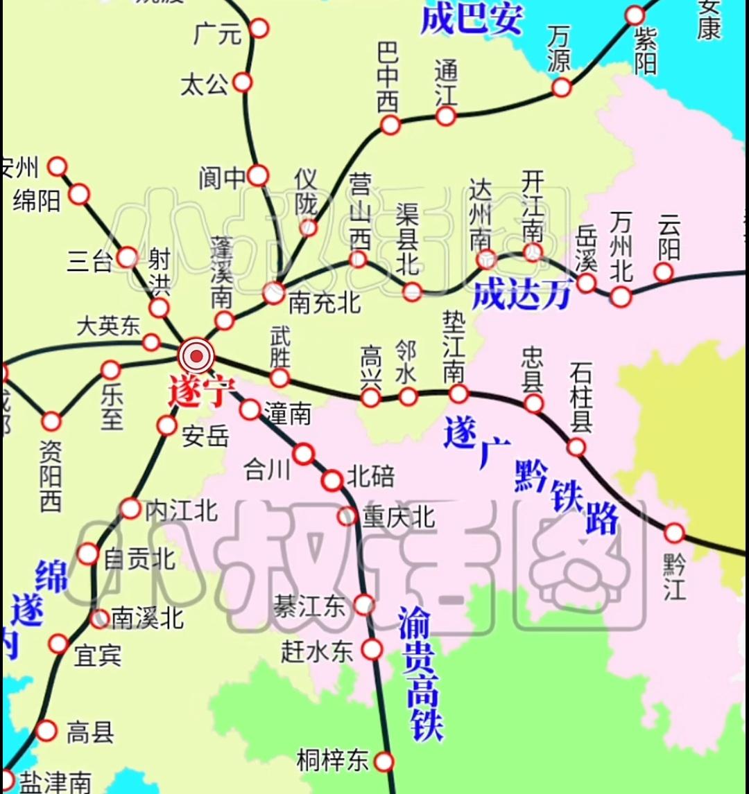 遂宁和南充虽然都不是川内几大国家铁路枢纽城市，但因其地理位置都具有重要的交通地位