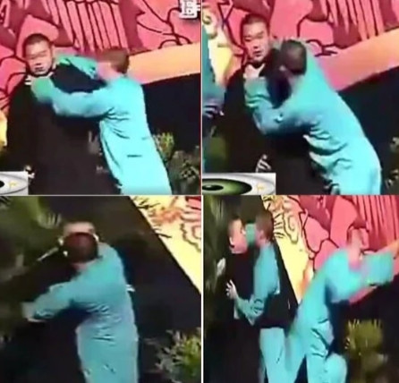 2009年，在一次德云社演出中，曹云金突然掐着岳云鹏的脖子一路冲到后台，台下观众