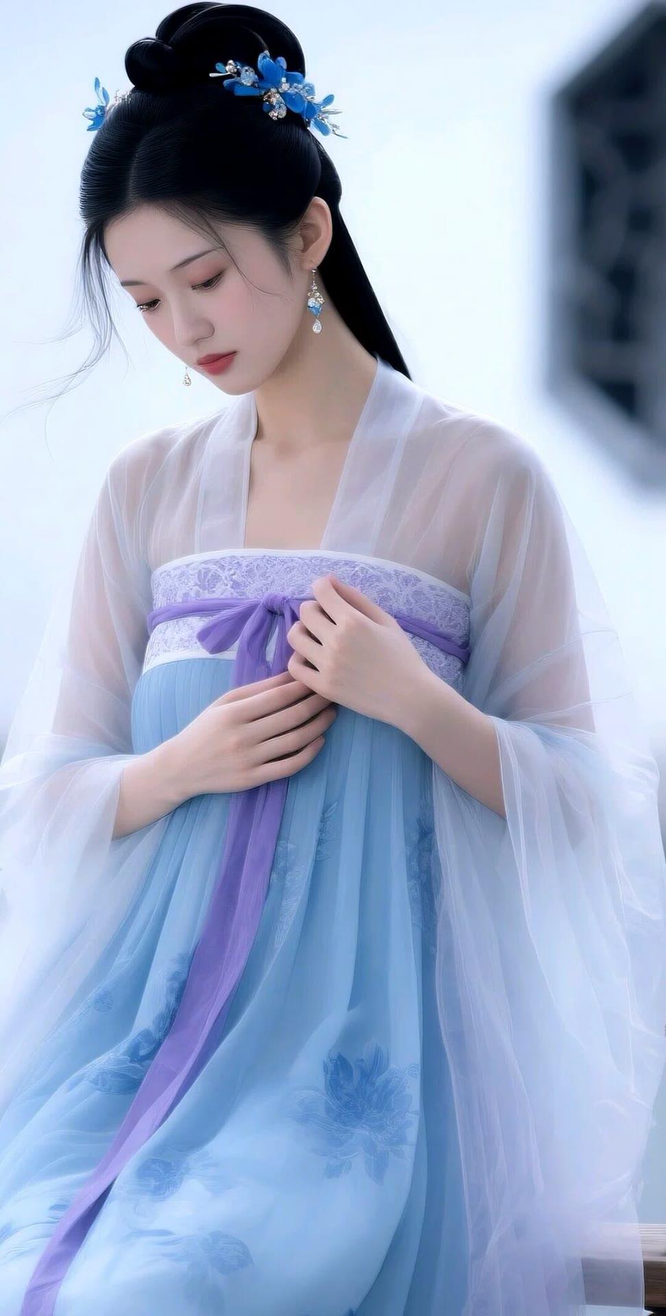 清雅古风，蓝紫相间，古典美少女，古风发饰，汉服，温柔优雅，古风摄影