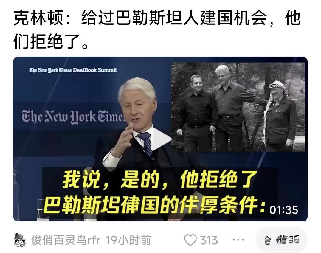 巴勒斯坦为何至今没建国？此事不能怪以色列，应该怪巴解与哈马斯！克林顿回忆巴建国往