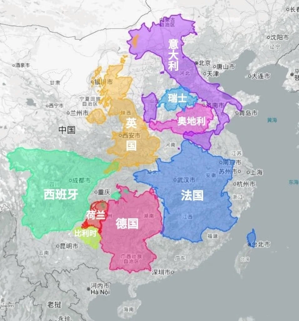 欧洲那些耳熟能详的国家国土，大概这么大