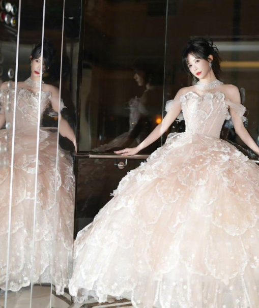 笑不活了！段艺璇礼裙和虾片撞脸，蓬松裙摆+bling质感，纹路光泽一模一样，美到