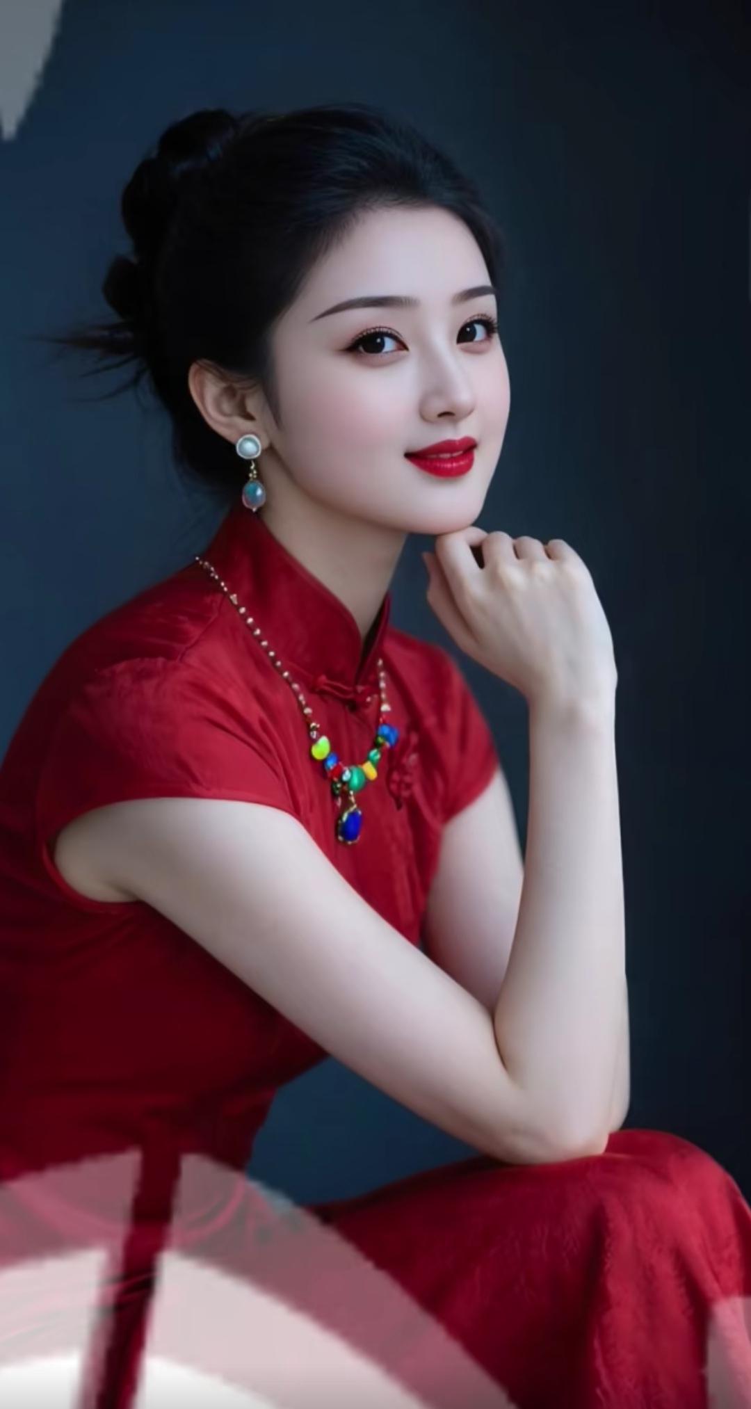 复古旗袍红美人，优雅气质扑面而来，倾国倾城，国色天香，让人心醉神迷。高雅气质美女