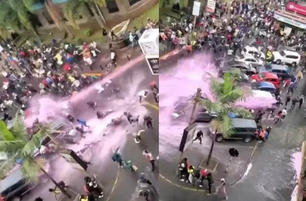 如图，你如果不了解情况，一定会认为哪个地方正在过泼水节吧。这是洛杉矶市正在用高