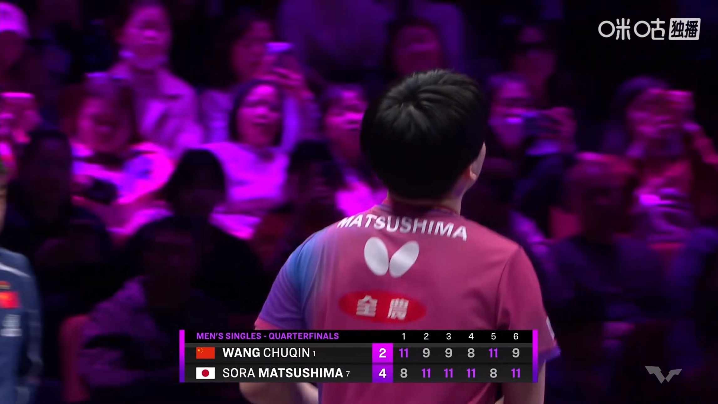 王楚钦2比4松岛辉空(11-8，9-11，9-11，8-11，11-8，9-11