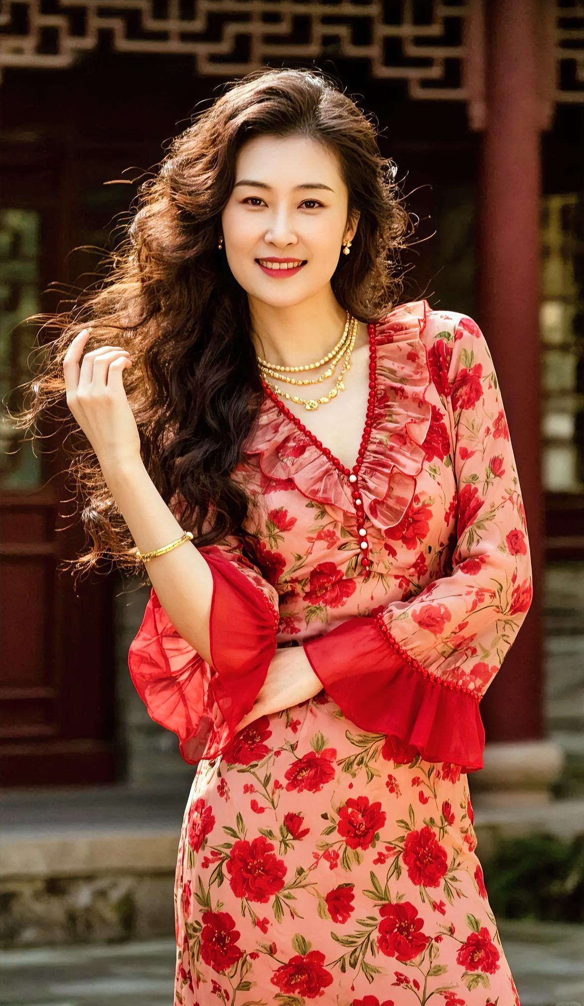 《庭前花与风》红花生在裙摆，晕染春的暖，卷发轻扬，撩过古檐的闲。金链