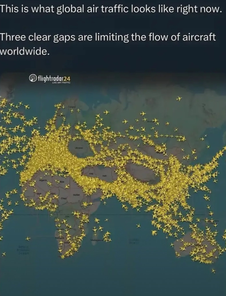 目前，欧亚大陆有三个民航飞机空白区，乌克兰战场，伊朗以色列战场，以及青藏高原。