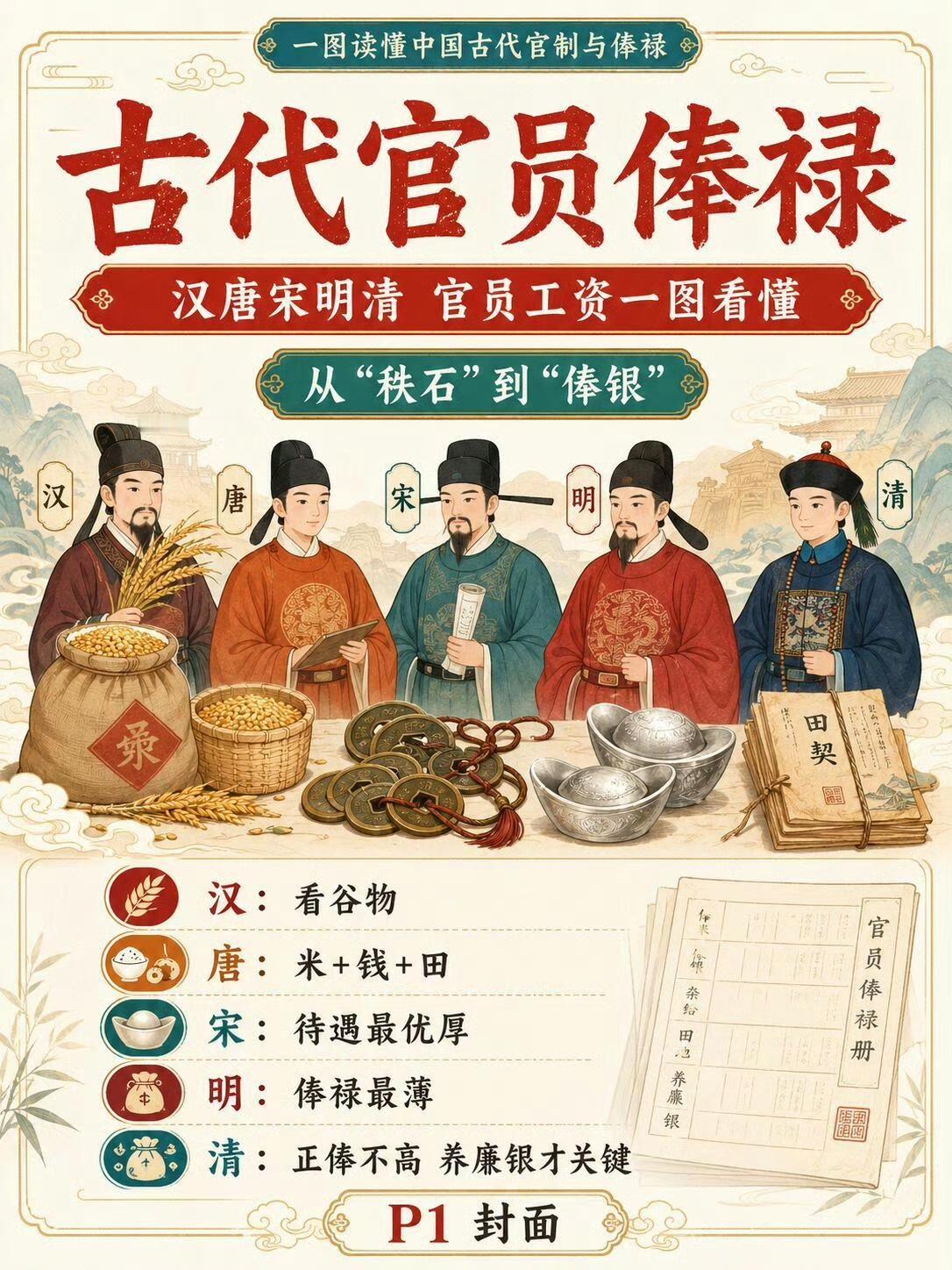 古代做官拿多少“工资”？并非全是白银，米粮、田地、铜钱都算俸禄。✅汉代：实