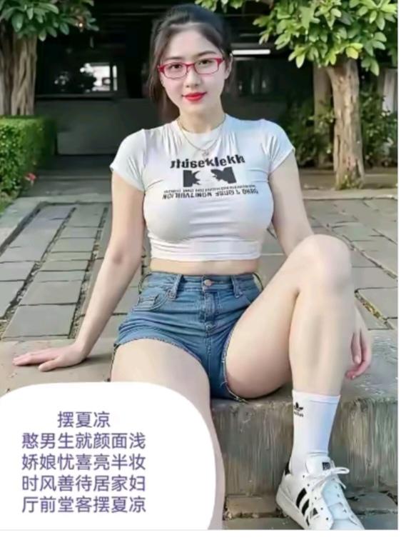 乘“凉”美女院外石条坐；那时屋外在乘凉；石条上面能降温；这比空调还随意；