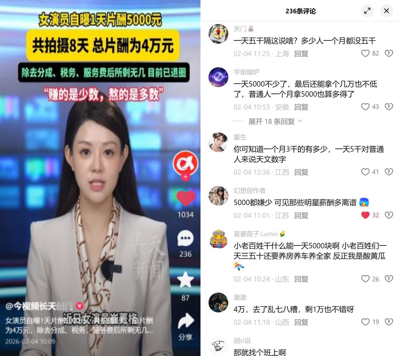 日薪五千的女演员退圈了拍8天总片酬4万，扣完经纪分成、税费和服务费，到手