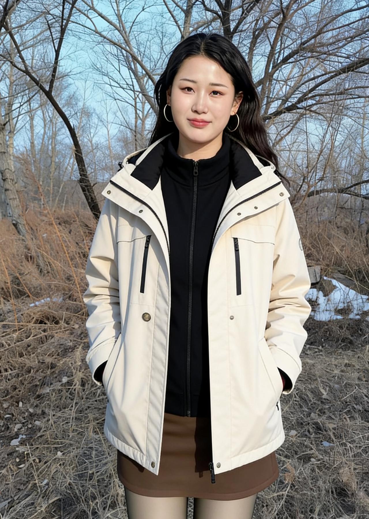 冲锋衣的拉链，拉上了一整个清晨的风米色的布料，映着淡蓝的天你站在枯草间，双手